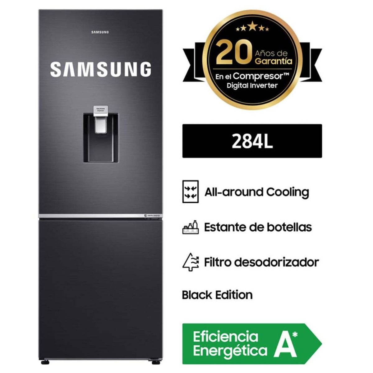 SAMSUNG - Refrigeradora SAMSUNG 284L No Frost RB30N4160B1 - Negro