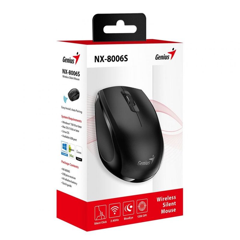 GENIUS - MOUSE GENIUS NX-8006S 31030024400 WIRELESS SILENT ERGONOMICO BLACK