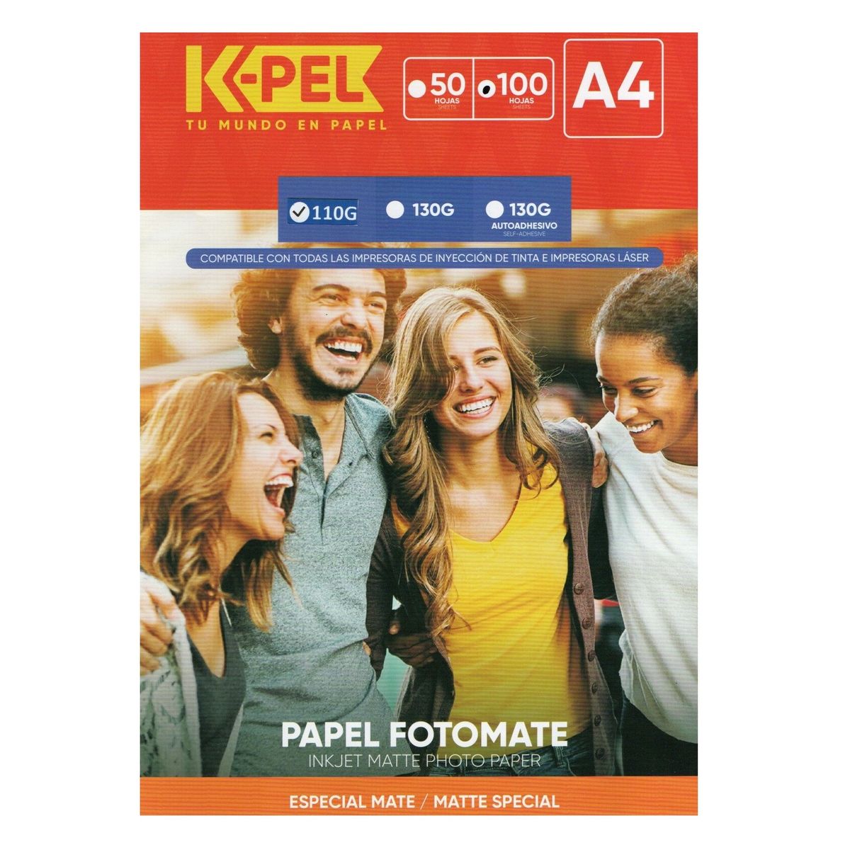 GENERICO - 5 paquetes K-PEL Papel Foto Mate Especial 110grmX100hj A4