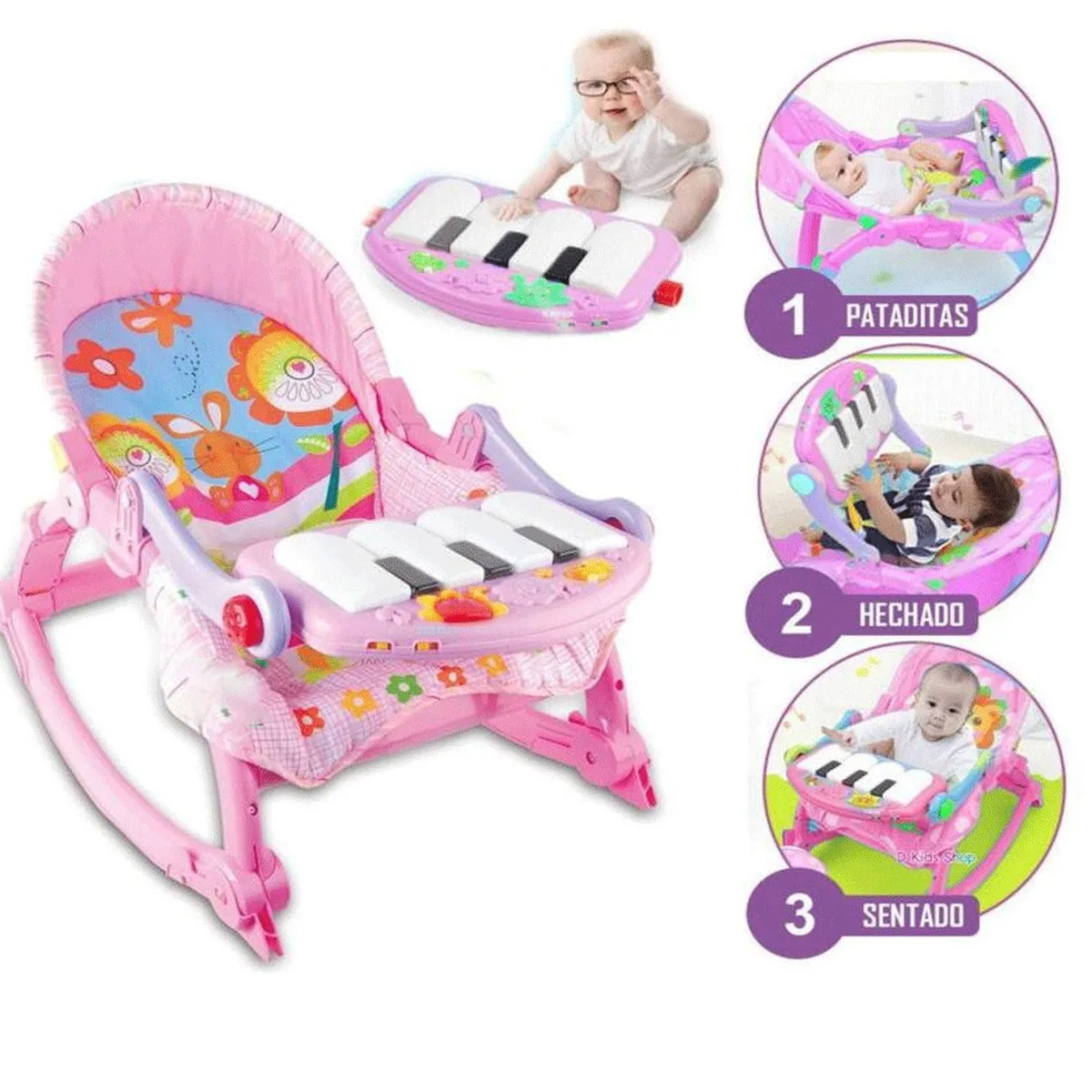 GENERICO - Silla Mecedora Musical con piano 3 en 1 Rosado