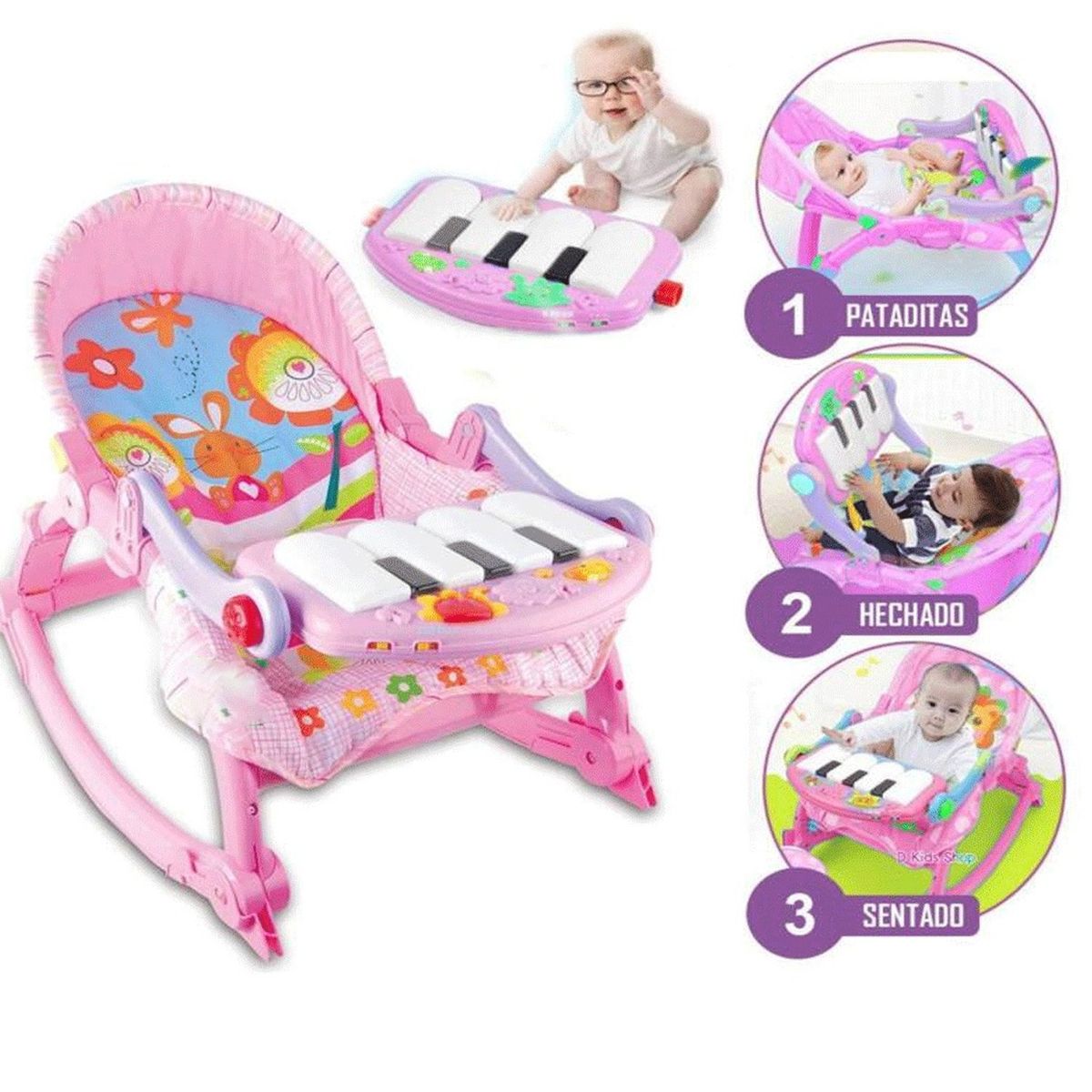 GENERICO - Silla Mecedora Musical con piano 3 en 1 Rosado