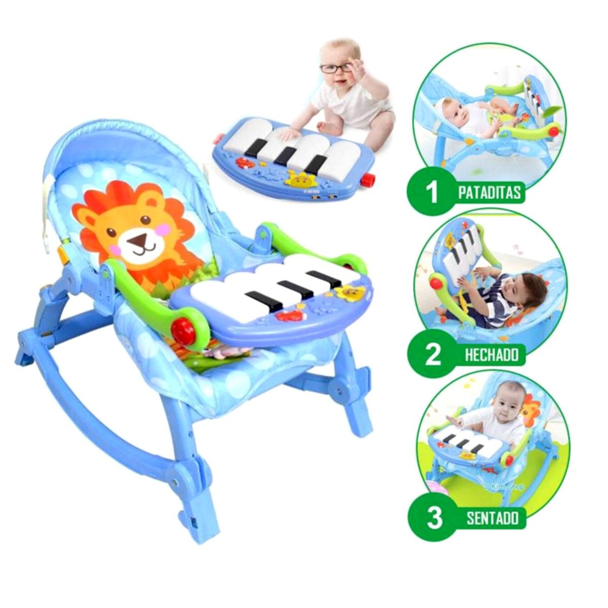 GENERICO - Silla Mecedora Musical con piano 3 en 1 Azul