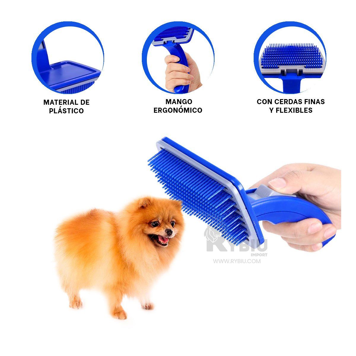GENERICO - Peinilla Flexible Grande para Perro en Color Azul Y+Stickers