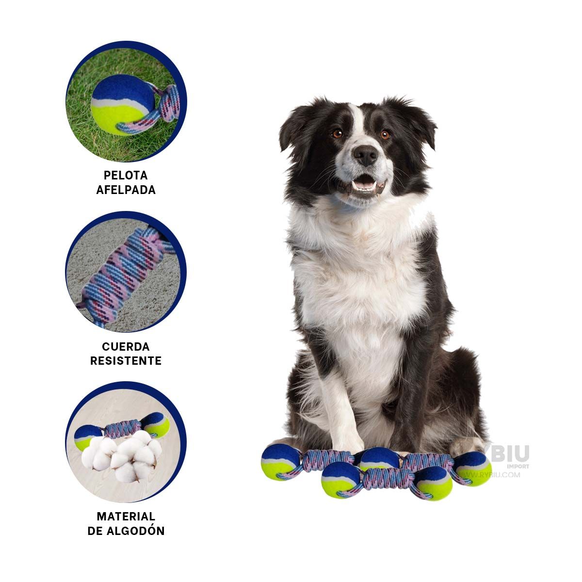 RYBIU IMPORT - Pelota Duradero para Perritos Coloracion Amarillo Y+Stickers