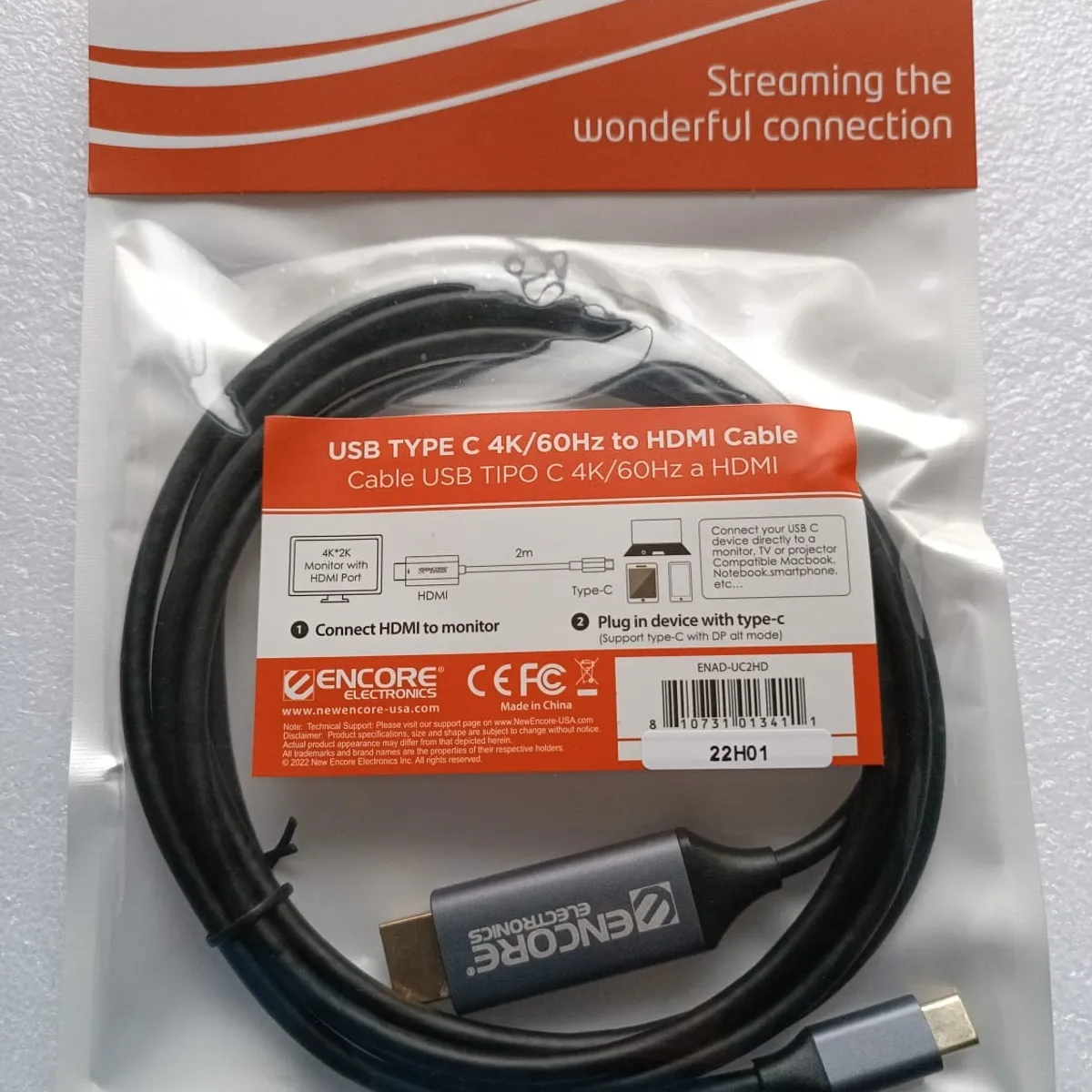 ENCORE ELECTRONICS - Cable Tipo C a HDMI 4K 60Hz 8K 2 Metros MacBook Windows Android