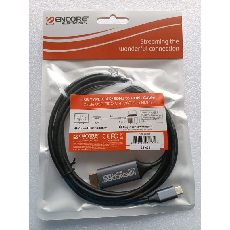 ENCORE ELECTRONICS - Cable Tipo C a HDMI 4K 60Hz 8K 2 Metros MacBook Windows Android