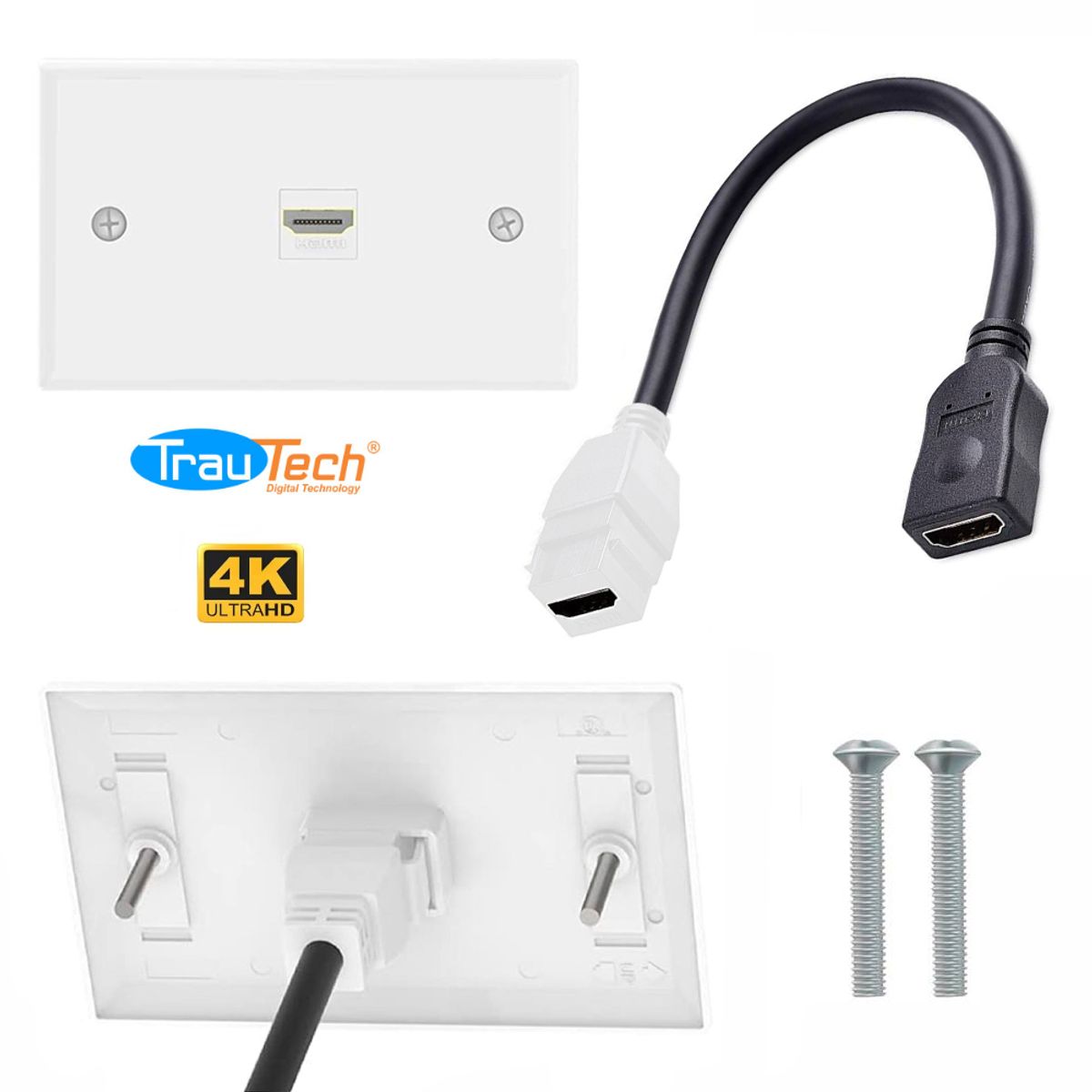 GENERICO - Placa ABS HDMI 2.0 4K Faceplate HDMI Hembra 1 Puesto con cable empalme