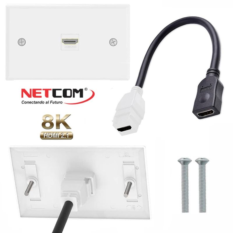 GENERICO - Placa ABS HDMI 2.1 8K Faceplate HDMI Hembra 1 Puesto con cable empalme