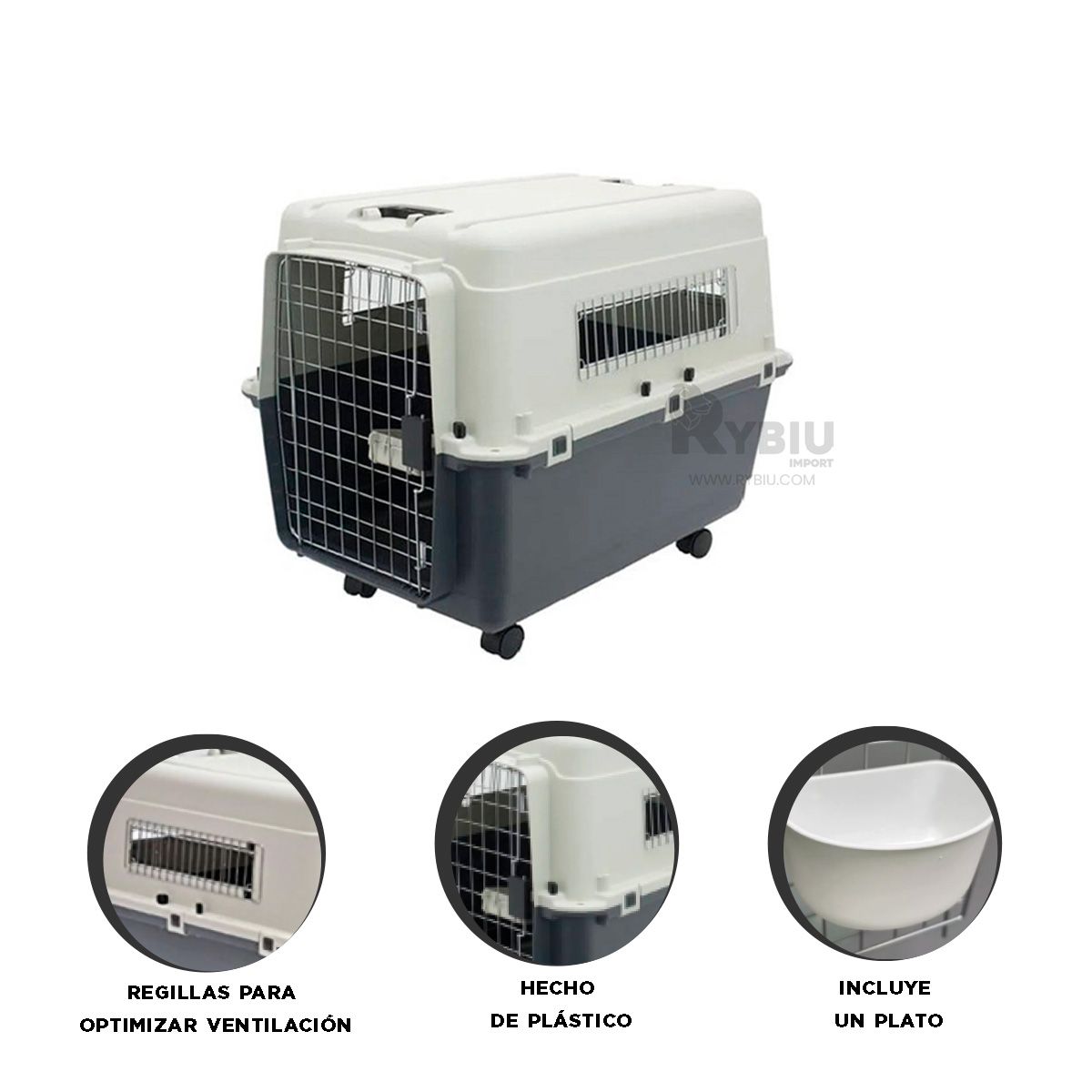 GENERICO - Portadora Canina L90 en Plomo Oscuro Y+Banderitas adhesivas