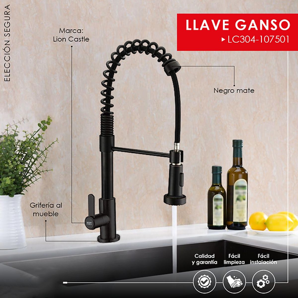 XM - LLAVE DE COCINA RESORTE NEGRO MUEBLE LC304-107501