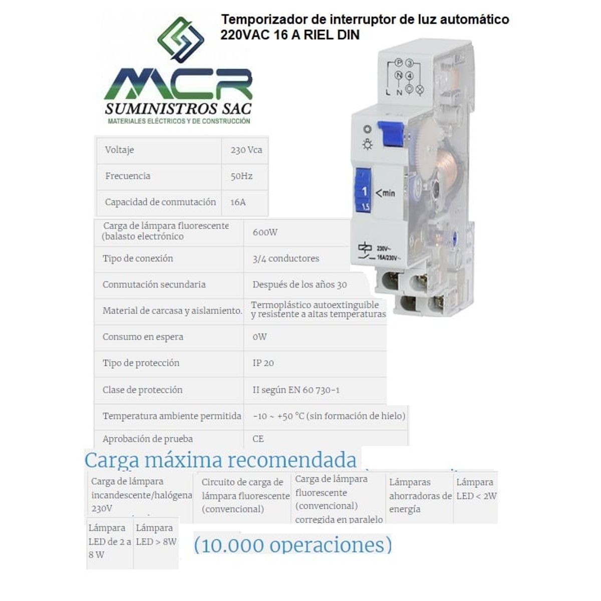 GENERICO - interruptor de luz automático 220VAC 16 A para riel DIN TIPO GALLETA