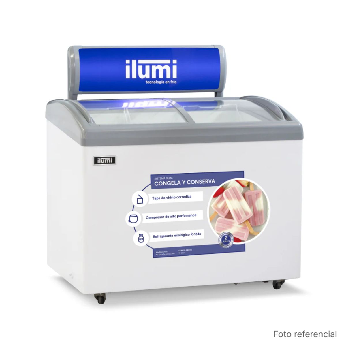 ILUMI - Congelador Horizontal Con Tapas de Vidrio 460L Blanco Ilumi TF-4600