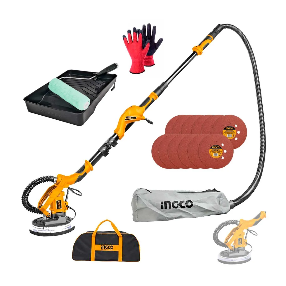 INGCO TOOLS - Lijadora de Pared 1050w Techo Drywall + Kit Rodillo Pintura