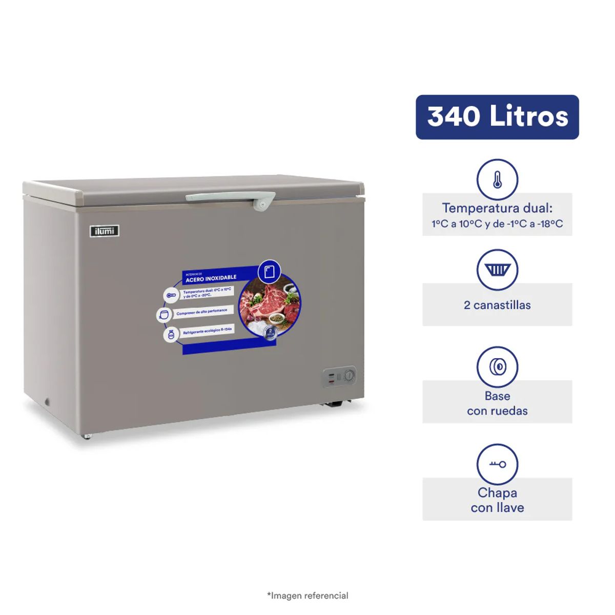 ILUMI - Congelador Horizontal Ilumi TFI-3400DG 340L Tina de Acero Inoxidable