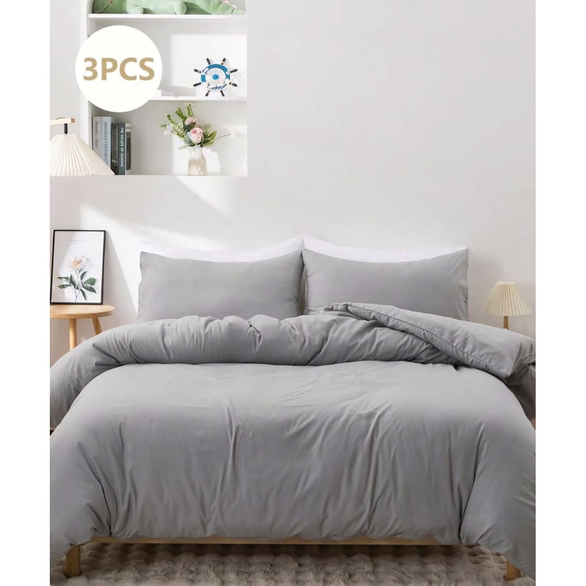 GENERICO - FUNDA NÓRDICA QUEEN COLOR ENTERO GRIS 100% ALGODÓN