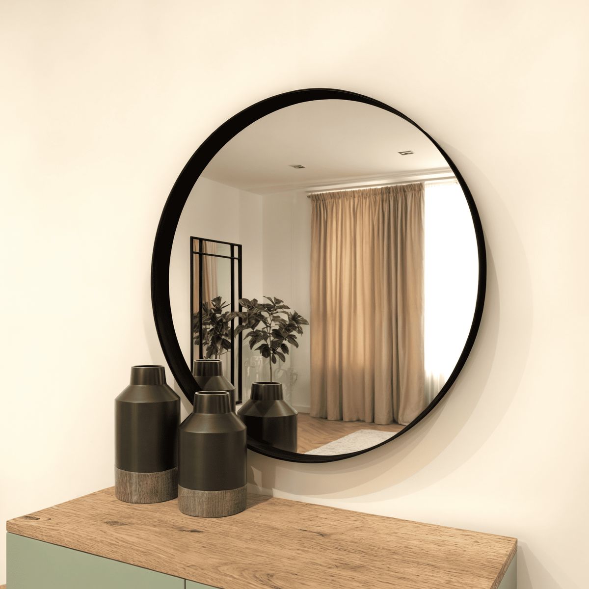 GENERICO - Espejo Redondo de Fierro Negro de 70x70CM