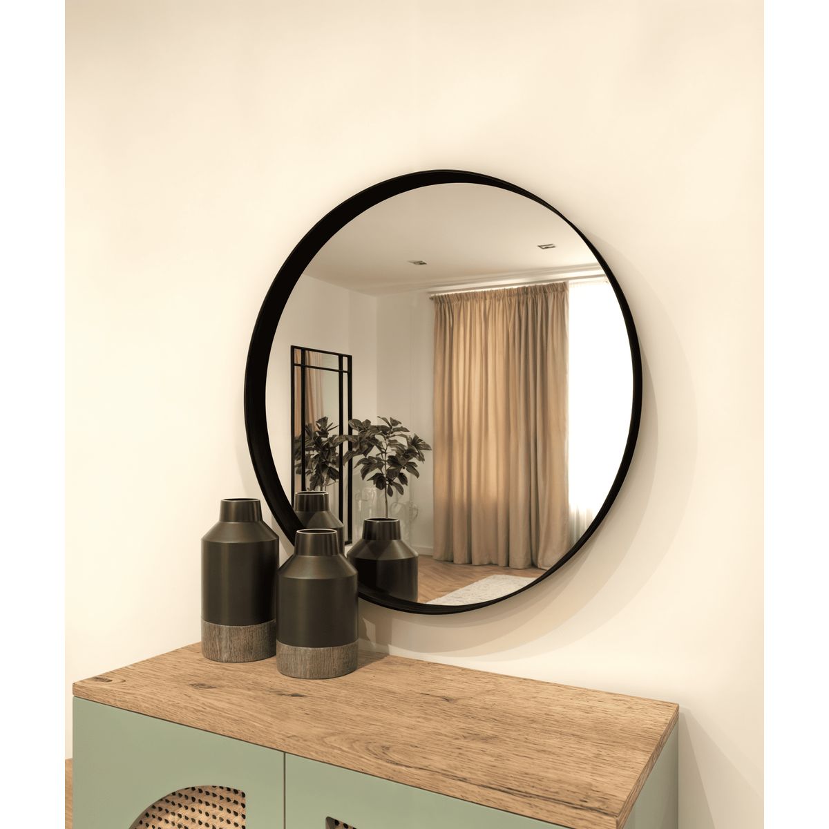 GENERICO - Espejo Redondo de Fierro Negro de 70x70CM