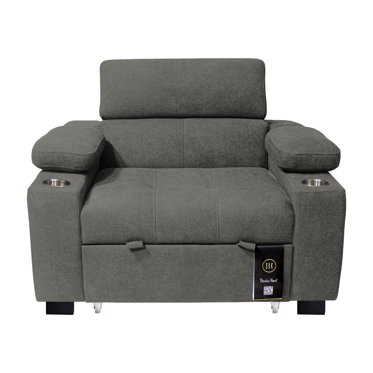 BARAKA HOME - Sofá Cama Baltimore con Porta Vasos y Bolsillo 1 plz - Gris Oscuro