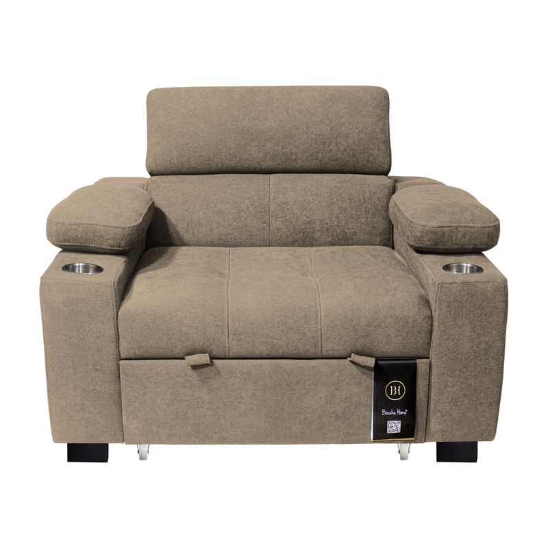 BARAKA HOME - Sofá Cama Baltimore con Porta Vasos y Bolsillo 1 plz - Beige Claro