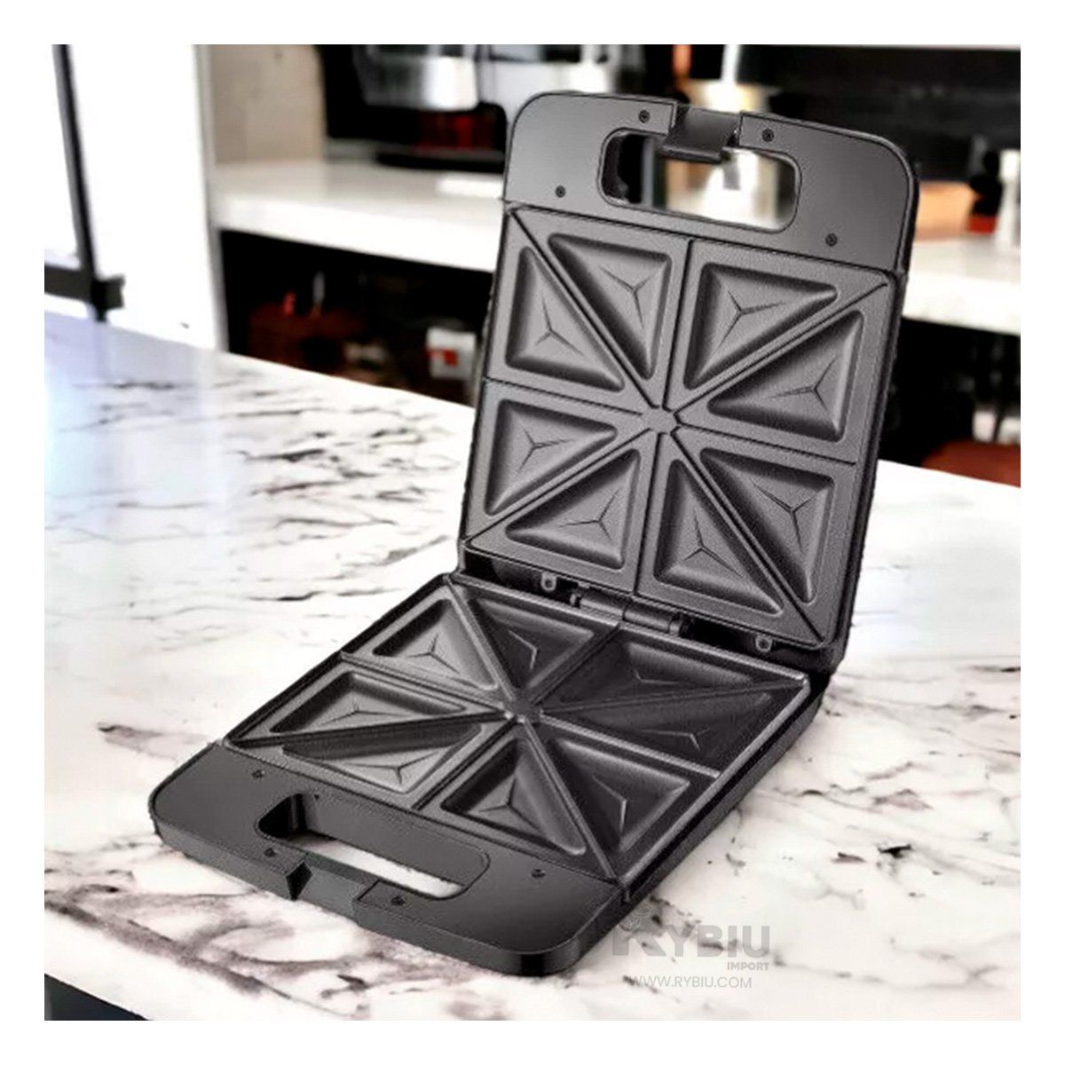 GENERICO - Sandwichera para 4 Panes en Color Negro Y+Papel de Regalo