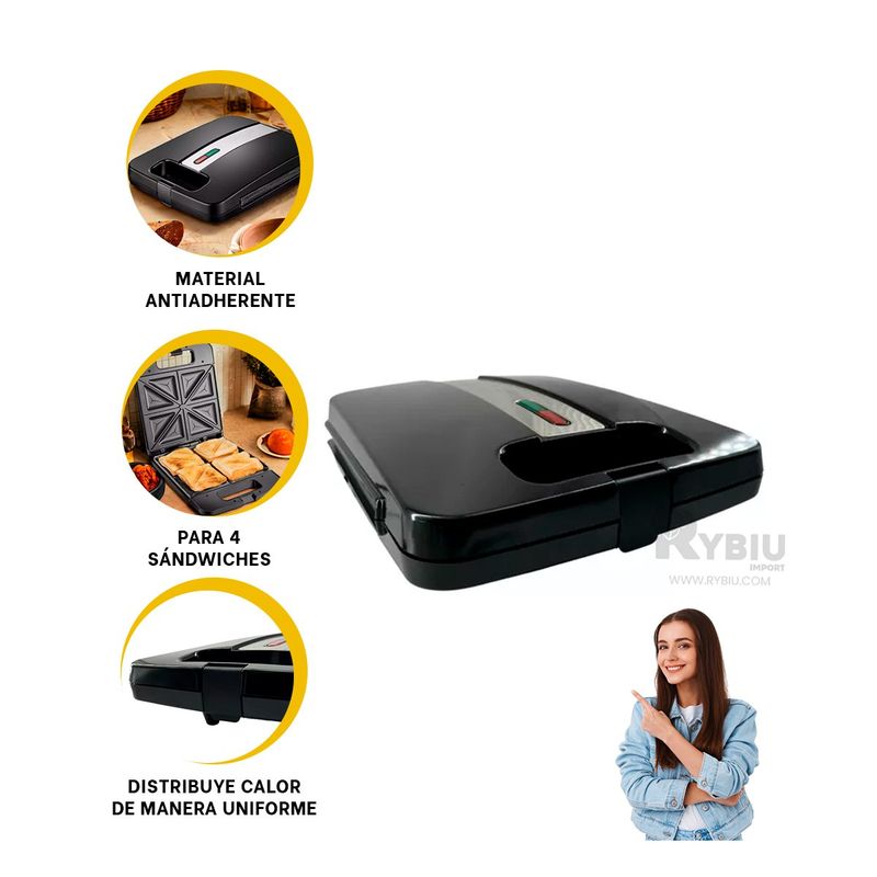 GENERICO - Plancha Electrica de Sandwich Negro Y+Banderitas Adhesivas