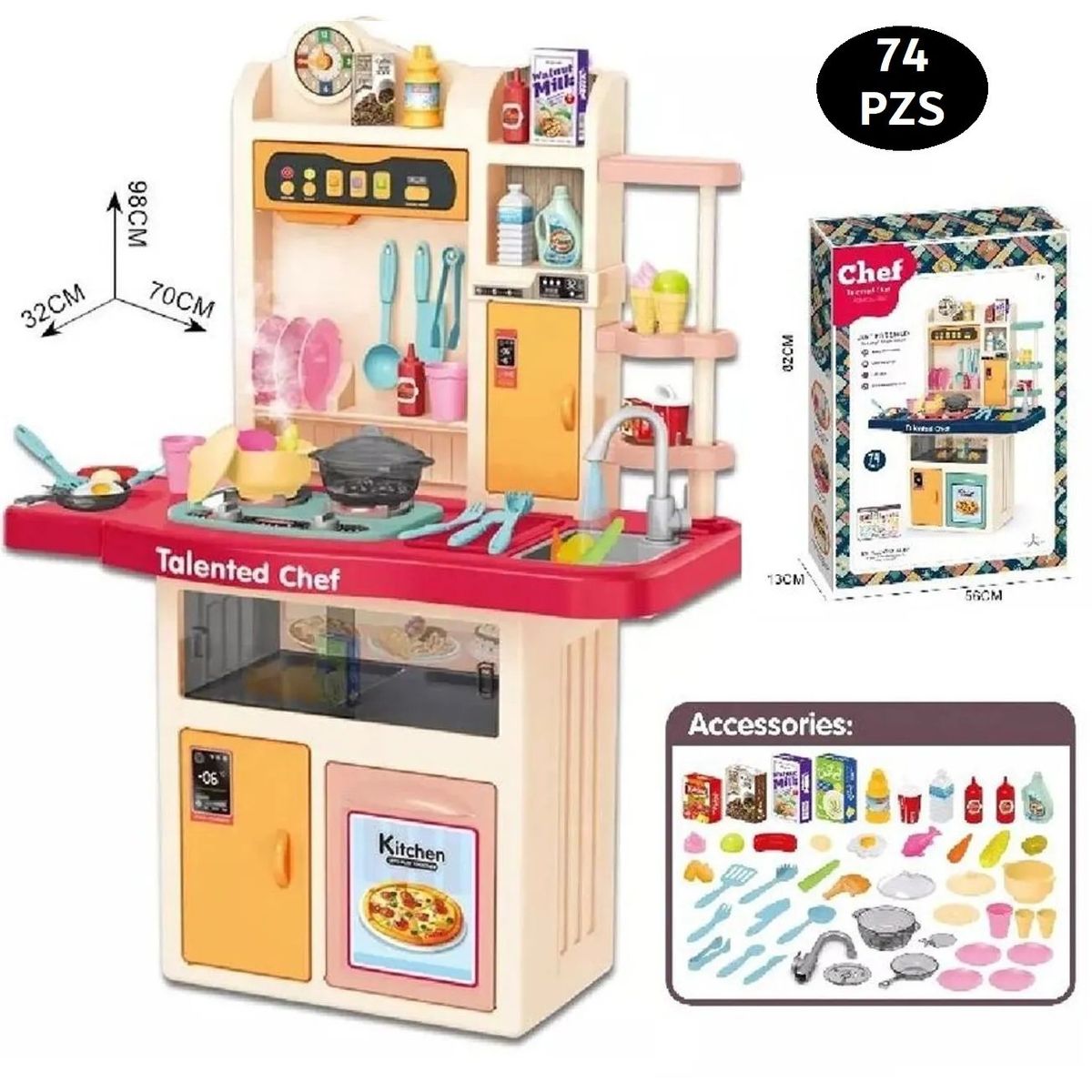 GENERICO - Cocina Interactiva con Luces Sonido Y Grifo con Agua 74 pzs