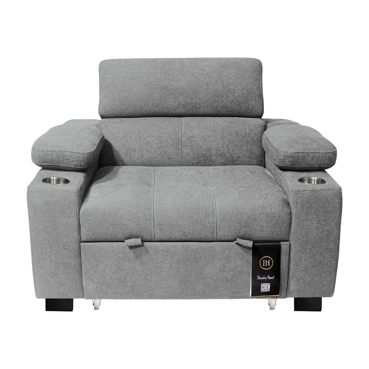BARAKA HOME - Sofá Cama Baltimore con Porta Vasos y Bolsillo 1 plz - Gris Claro