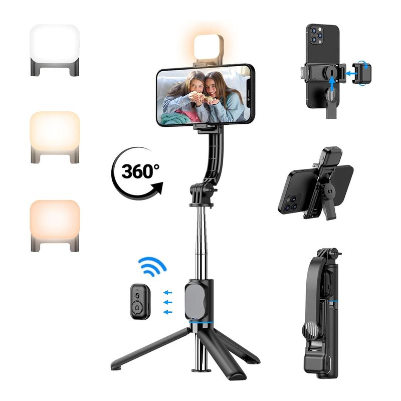 OEM - Palo Selfie C01s trípode 1.07 m y soporte desmontable, Bluetooh, LED