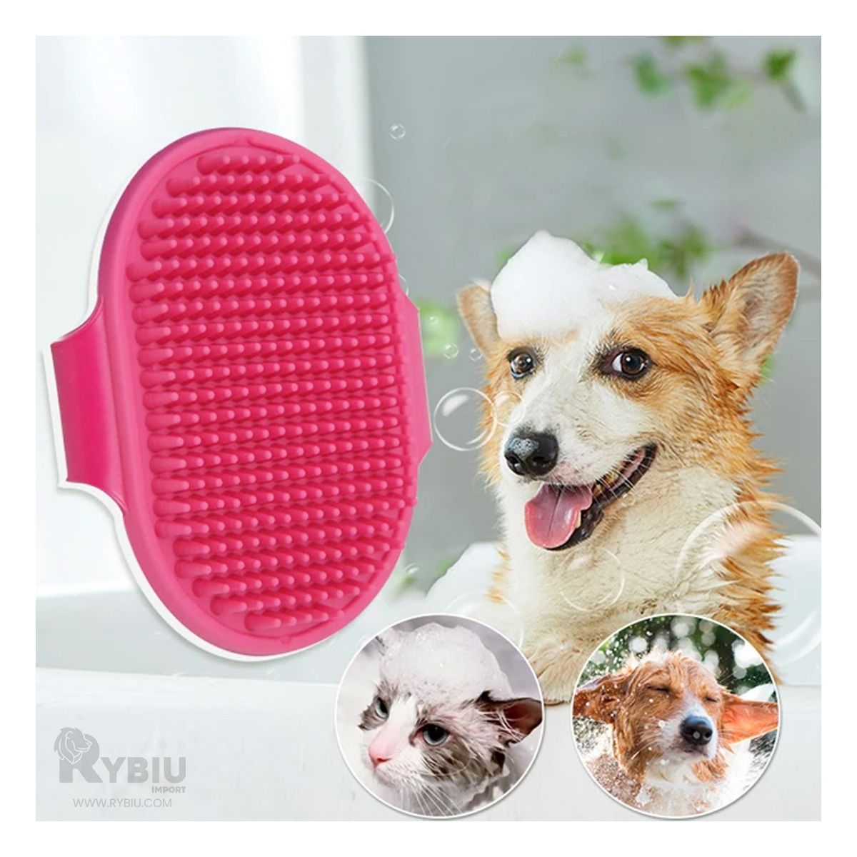 RYBIU IMPORT - Peine Ergonomico de Mascotas Rosado Y+Regalo Stickers