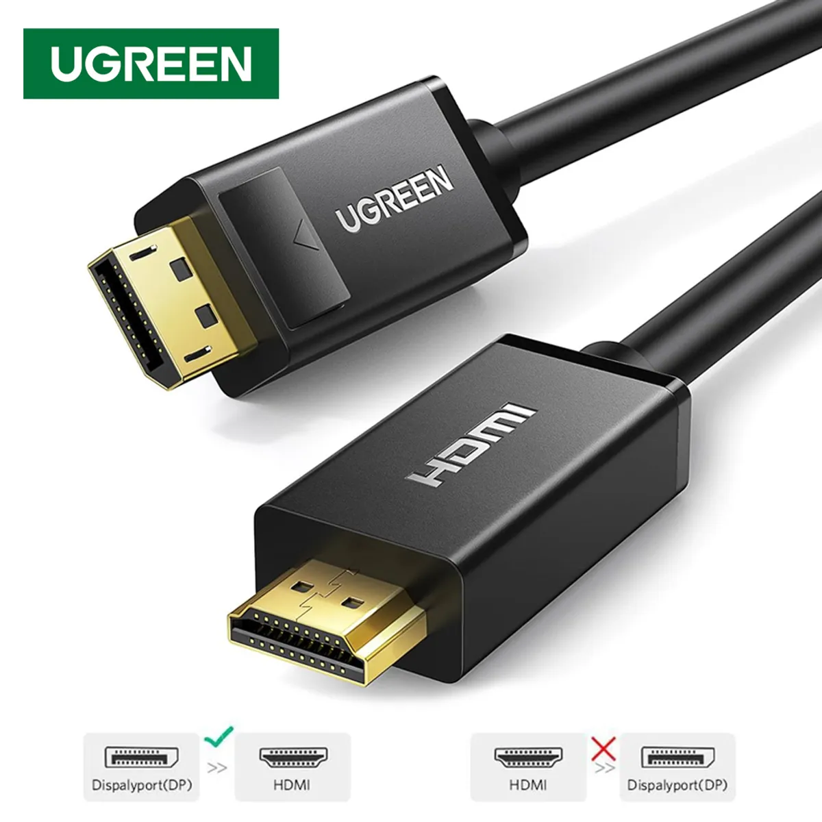 UGREEN - Cable Displayport a HDMI 4K UGREEN 30Hz 10.8Gbps 3 Metros 3D