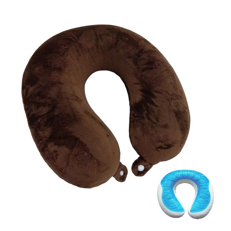 GENERICO - Collarin Almohada Viscoelástica Cuello U Gel Funda Marrón
