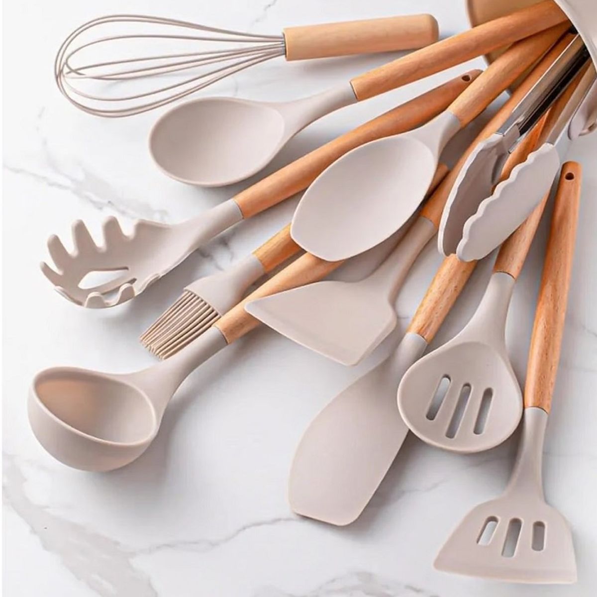 GENERICO - Juego De Utensilios De Cocina De Colores 12 Pcs Color Caqui