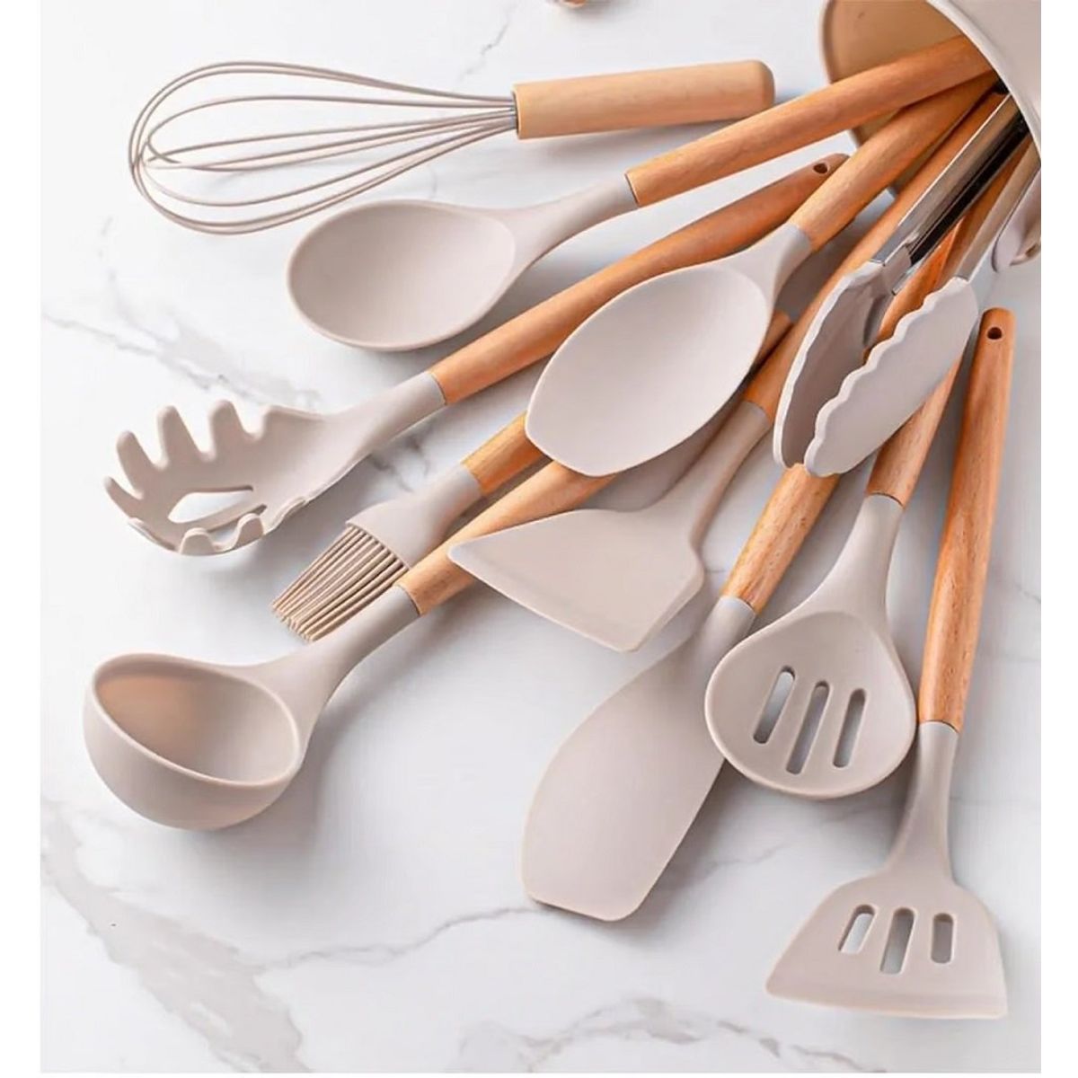 GENERICO - Juego De Utensilios De Cocina De Colores 12 Pcs Color Caqui