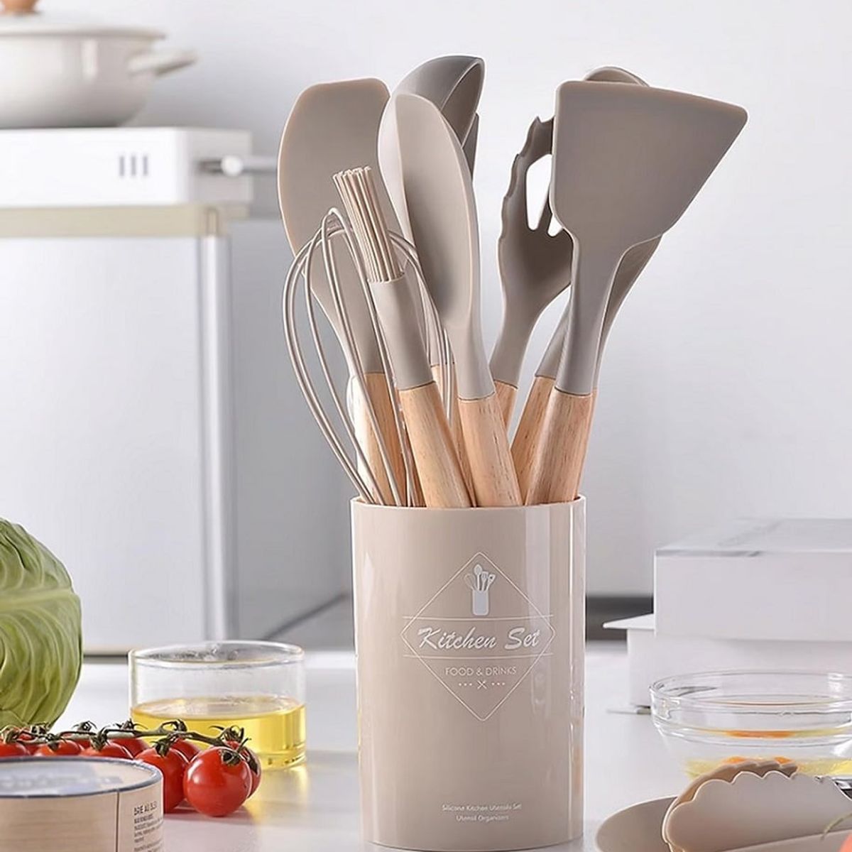 GENERICO - Juego De Utensilios De Cocina De Colores 12 Pcs Color Caqui