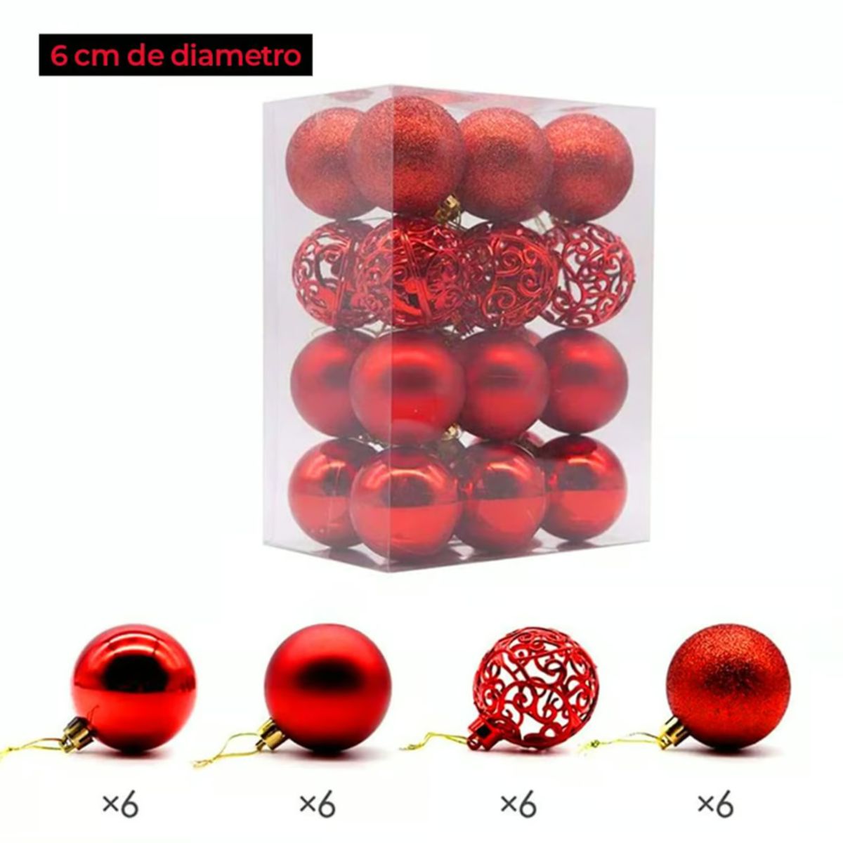 GENERICO - SET DE BOLAS NAVIDEÑAS ROJAS X24 UND - 6 CM