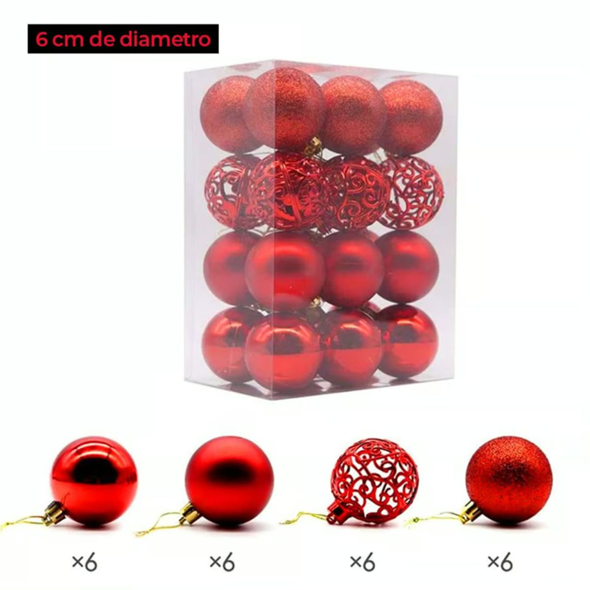 GENERICO - SET DE BOLAS NAVIDEÑAS ROJAS X24 UND - 6 CM