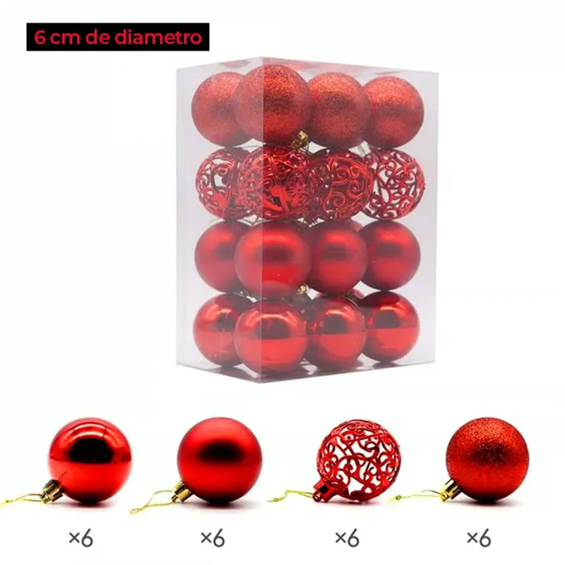 GENERICO - SET DE BOLAS NAVIDEÑAS ROJAS X24 UND - 6 CM