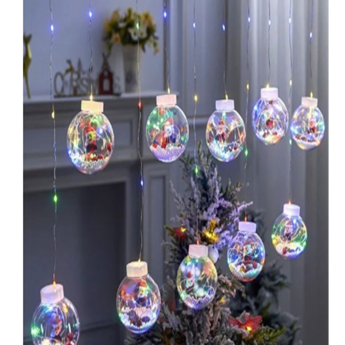 GENERICO - LUCES NAVIDAD CORTINA MODELO FOCO ESFERAS 3M - AMBAR