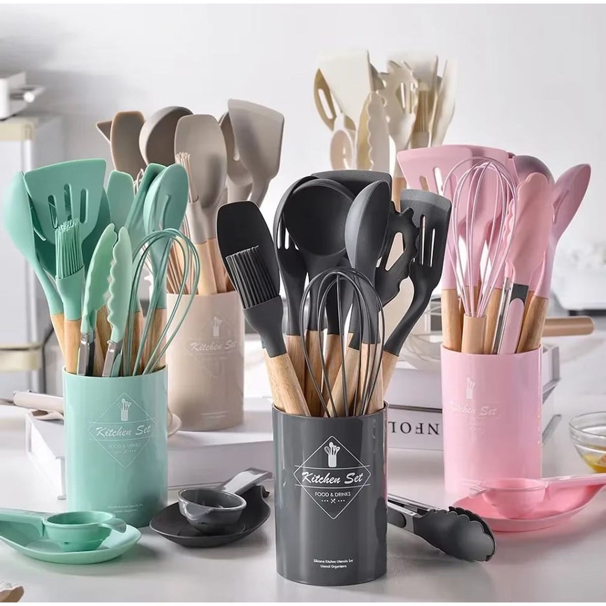 GENERICO - Juego De Utensilios De Cocina De Colores 12 Pcs Negro