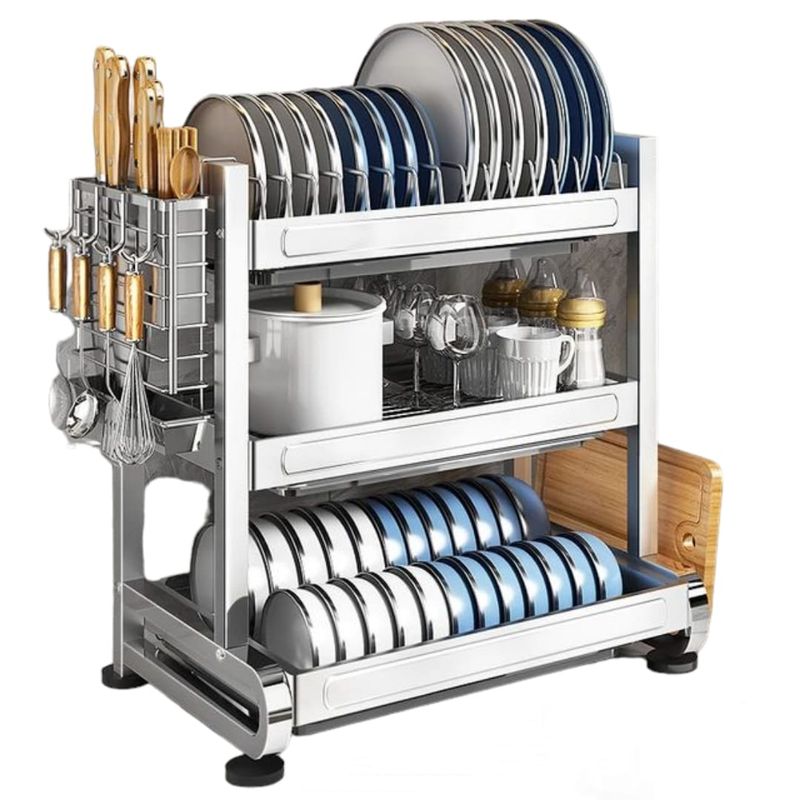 GENERICO - moderno escurridor de platos de 3 niveles de acero inoxidable