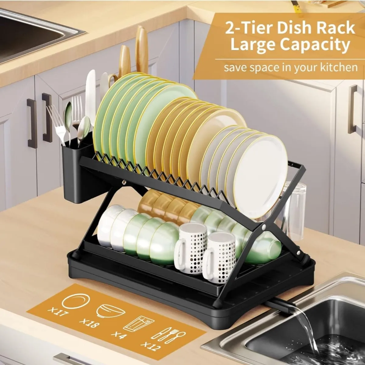 GENERICO - nuevo escurridor de platos de 2 niveles con drenaje movible