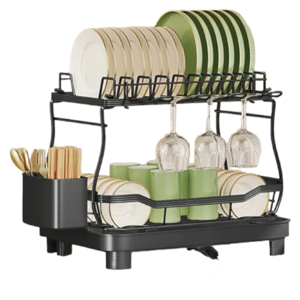 GENERICO - nuevo y moderno escurridor de platos de 2 niveles con drenaje