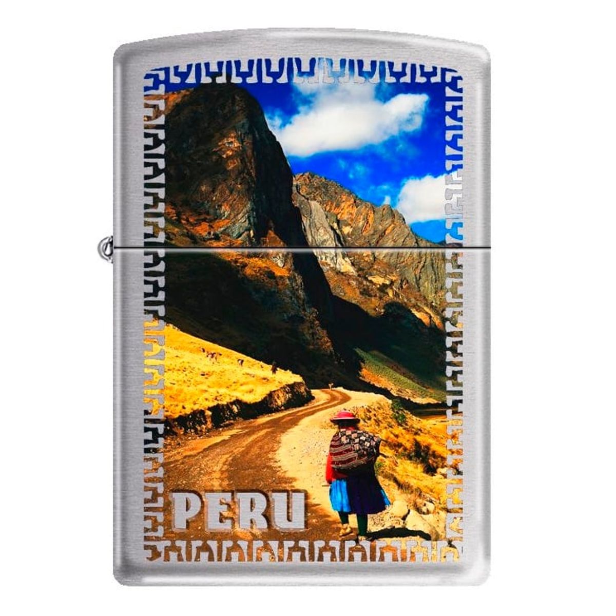 ZIPPO - Encendedor Zippo Brushed Chrome Peruvian Lady Mujer Típico