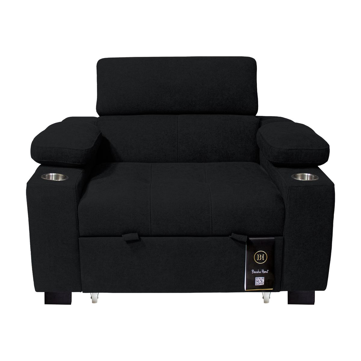 BARAKA HOME - Sofá Cama Baltimore con Porta Vasos y Bolsillo 1 plz - Negro