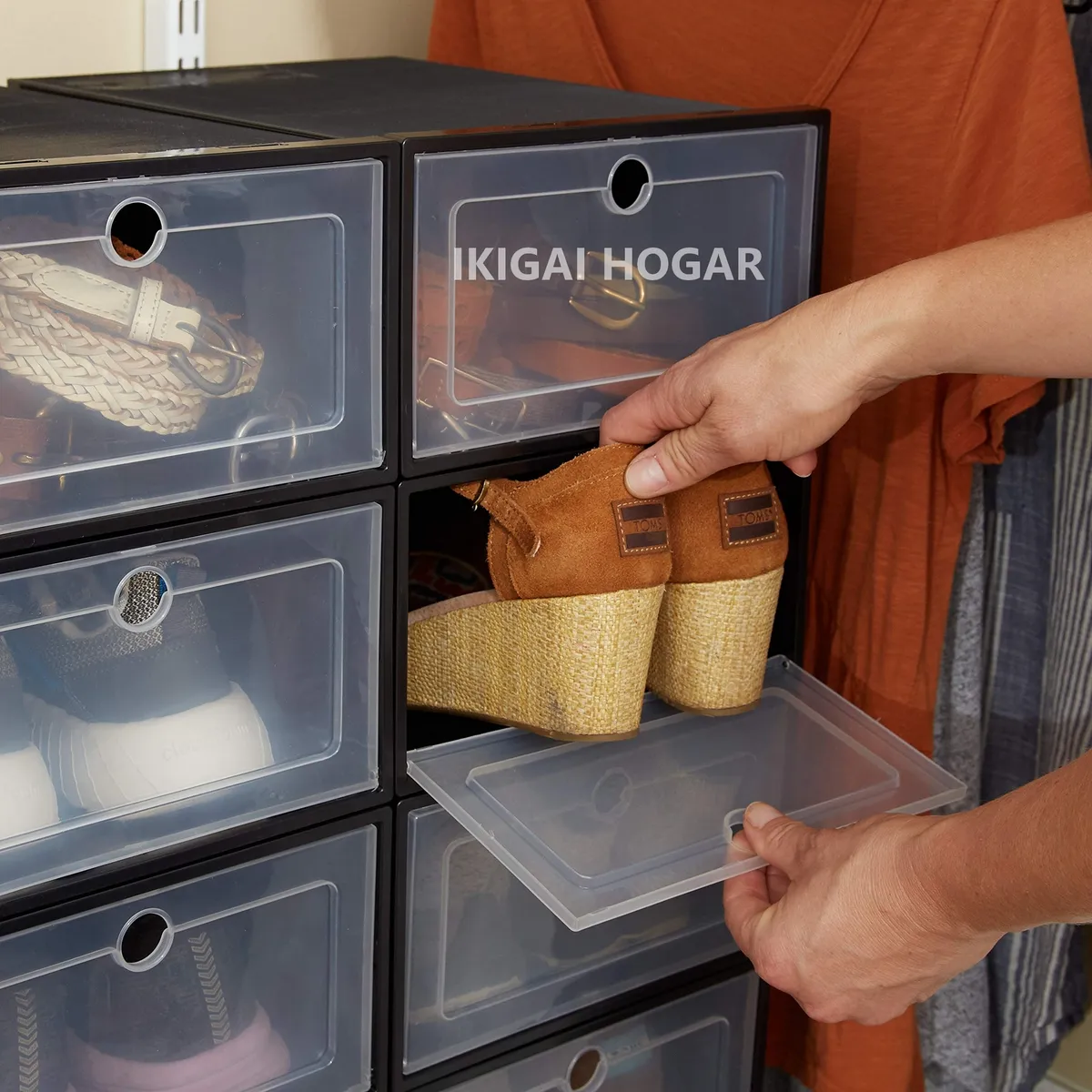 GENERICO - Set x 10 Cajas Organizadoras De Zapatos Con Tapa Frontal - Negro