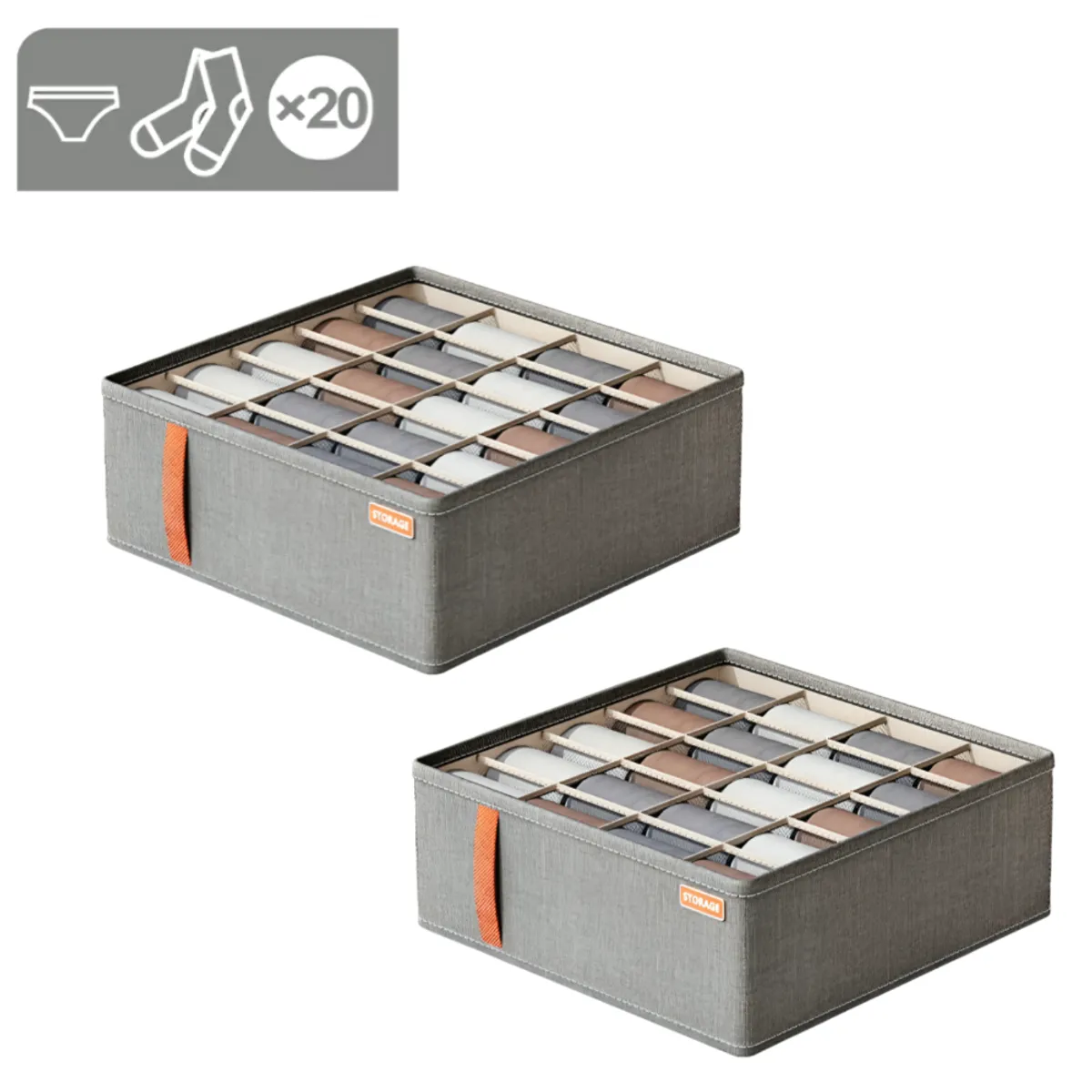 GENERICO - Pack x2 Organizador Caja de ropa interior armable con 20 espacios