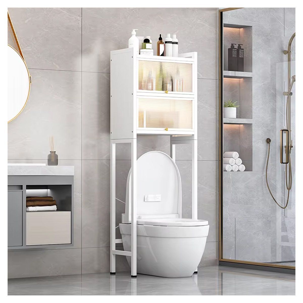GRETAIL - Estante Organizador Para Baño Premium Puertas New 3 Niveles Blanco