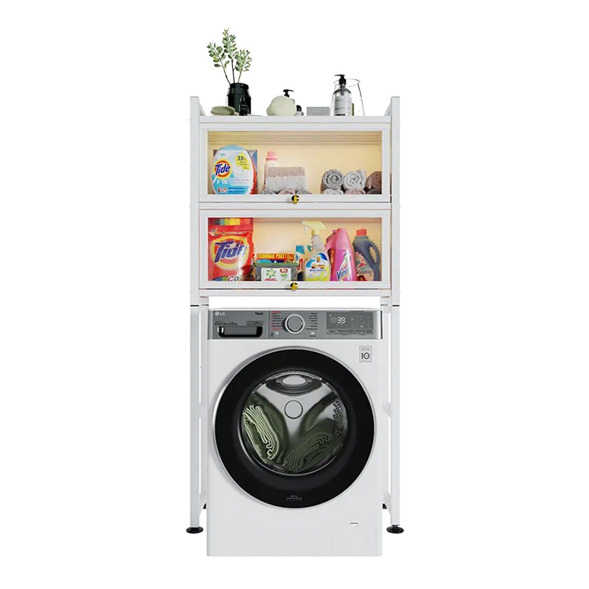 GRETAIL - Estante Organizador Para Lavadora Premium Puertas New 3 Niveles Blanco