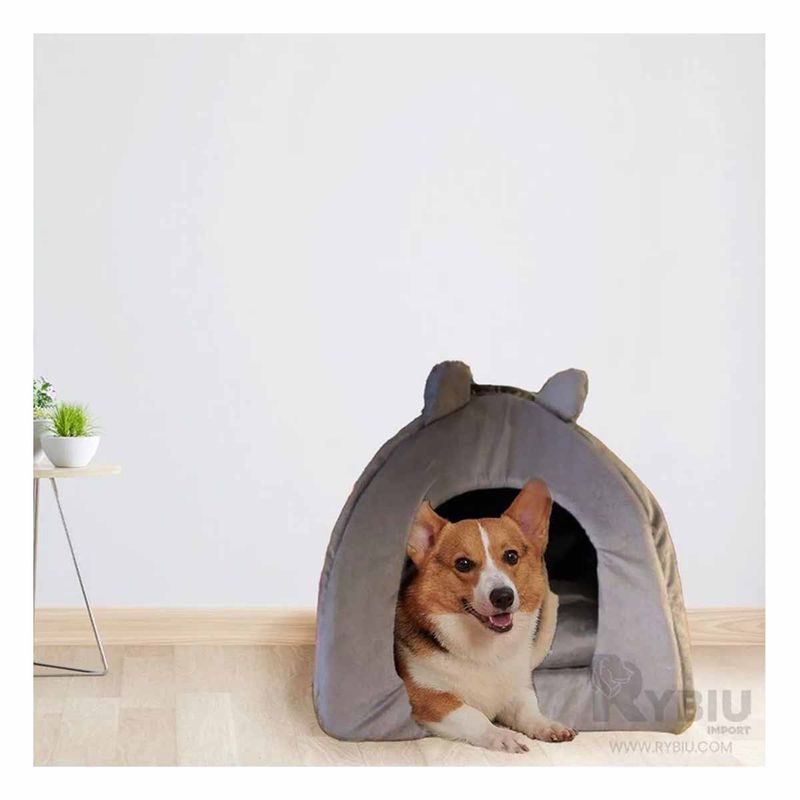 RYBIU IMPORT - Cama Mascotas Acolchonada en Forma Iglu Talla S Tono Plomo