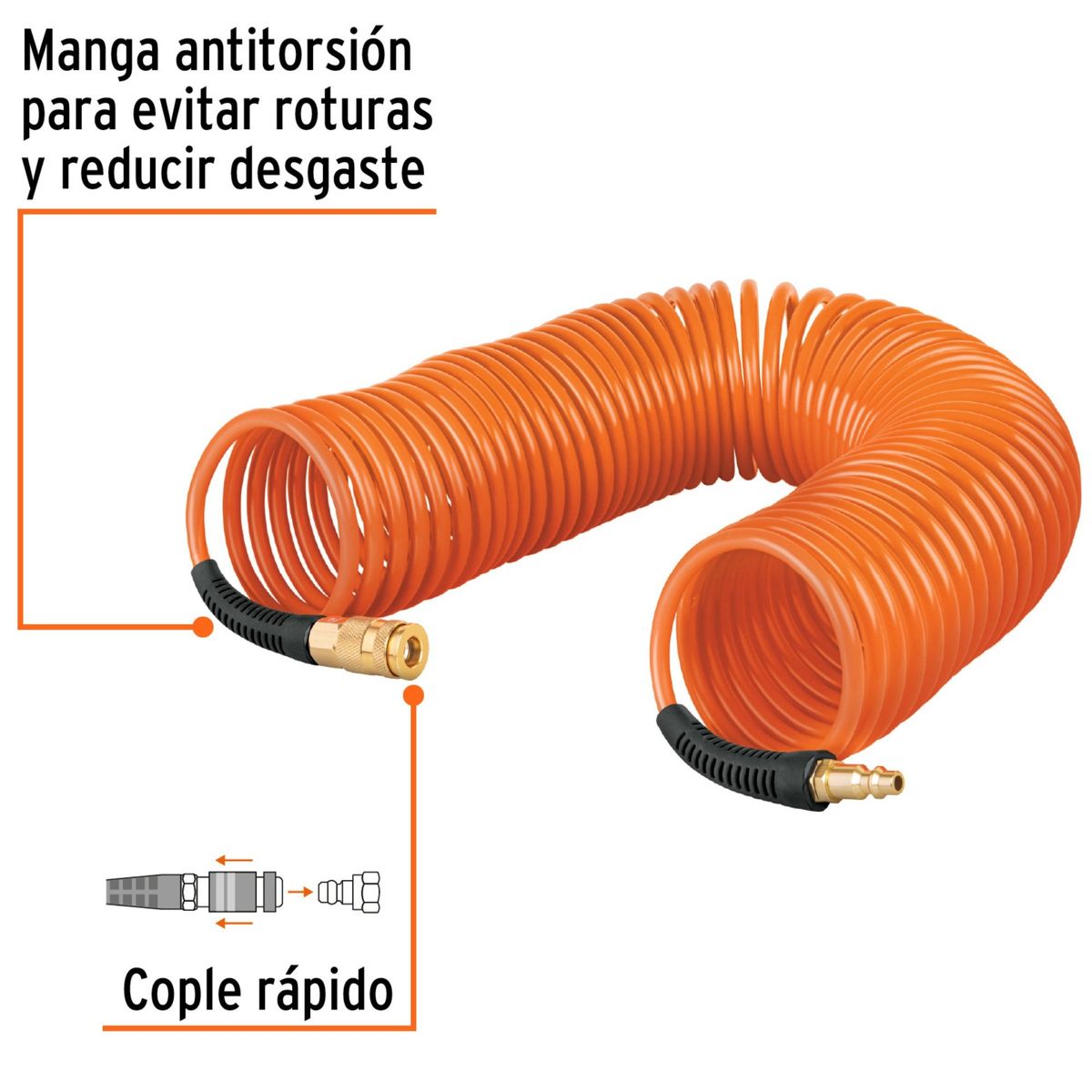 kit manguera de aire 15m tipo resorte, 6 CONECTORES RAPIDOS Truper, marca TRUPER - Foto 2